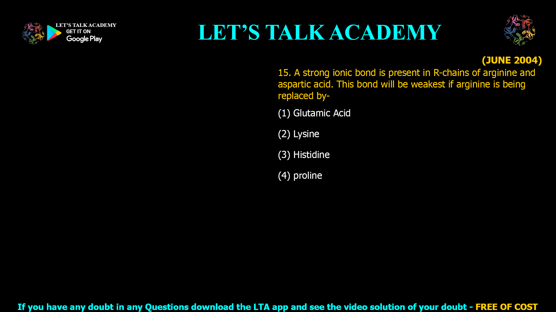 Weakest ionic bond when arginine is replaced