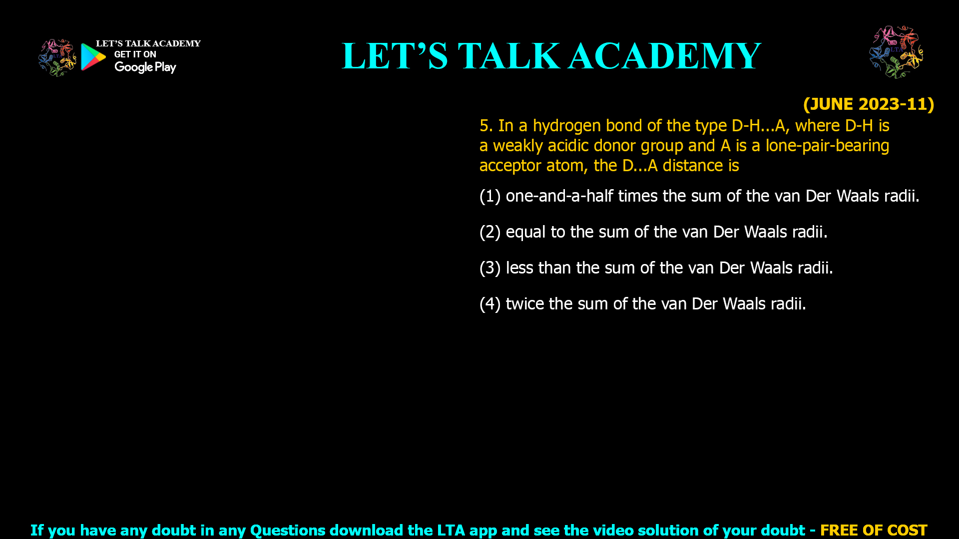 Donar...Acceptor Distance in Hydrogen Bonds
