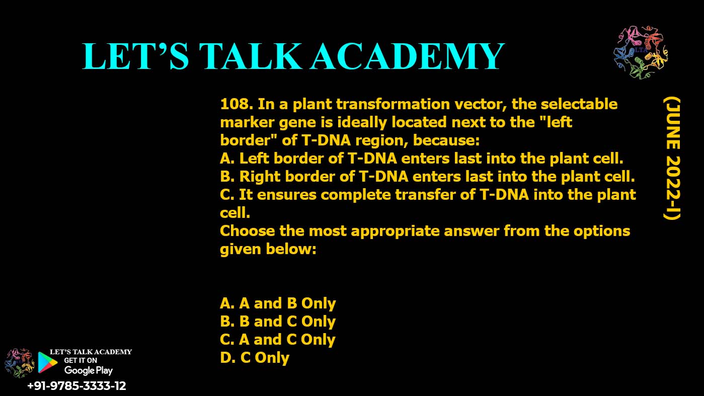 Selectable Marker Genes Are Positioned Near Left Border of T-DNA