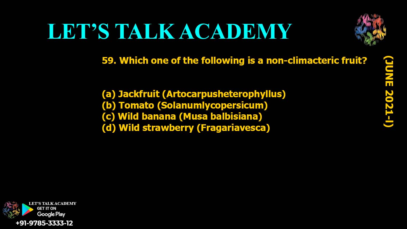 Which one of the following is a non-climacteric fruit? (a) Jackfruit (Artocarpusheterophyllus) (b) Tomato (Solanumlycopersicum) (c) Wild banana (Musa balbisiana) (d) Wild strawberry (Fragariavesca)