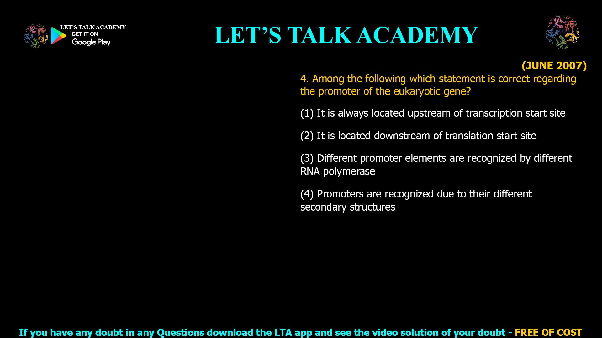 the promoter of the eukaryotic gene? (1) It is always located upstream of transcription start site
