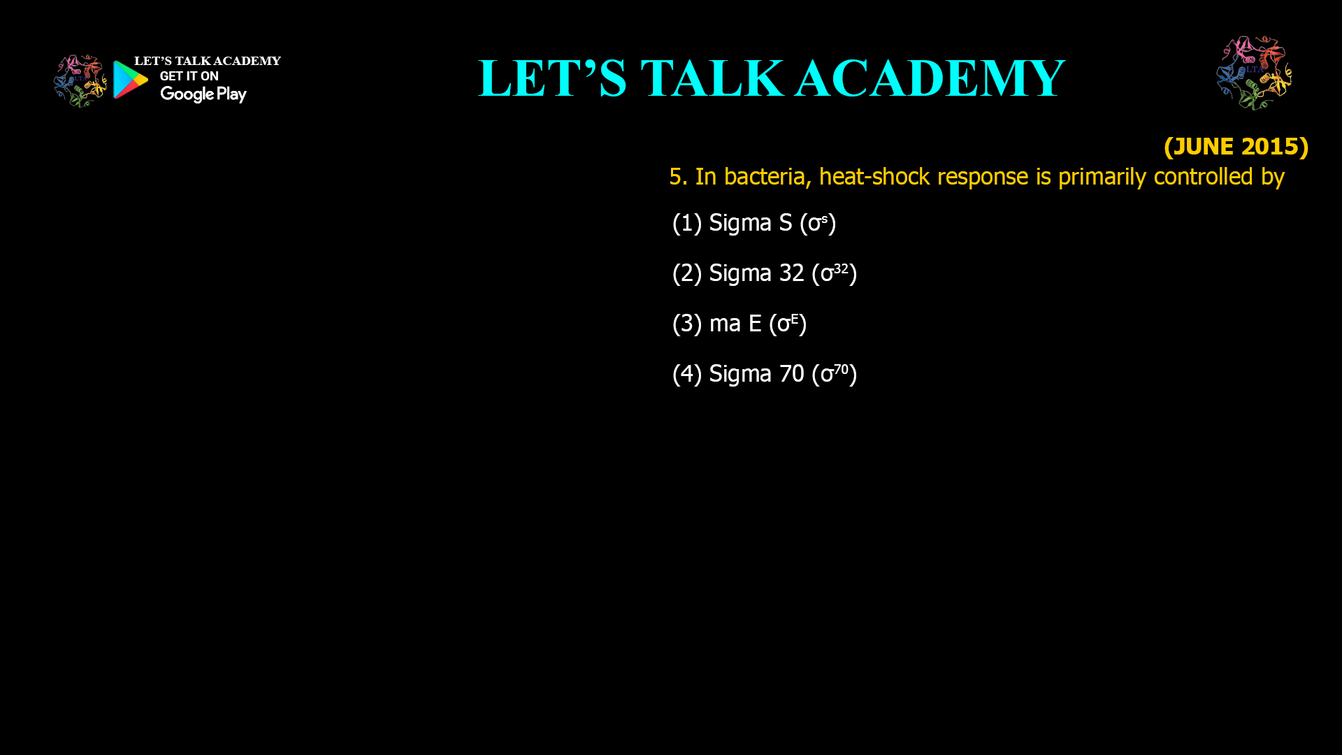 Which Sigma Factor Controls the Heat-Shock Response in Bacteria? | CSIR NET Life Science MCQ Explained