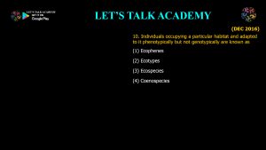 CSIR NET Life Science Previous Year Questions and Solution on Environment and Niche Concept