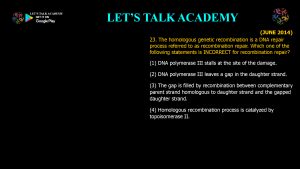 CSIR NET Life Science Previous Year Questions and Solution on DNA REPAIR AND RECOMBINATION