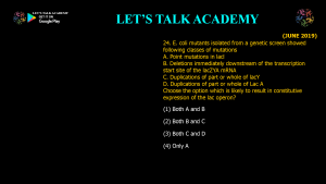 CSIR NET Life Science Previous Year Questions and Solution on Operon
