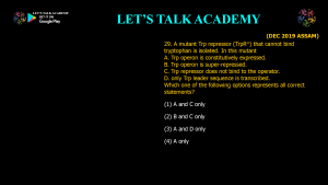 CSIR NET Life Science Previous Year Questions and Solution on Operon