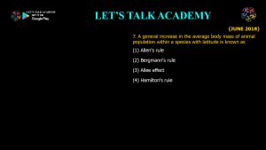CSIR NET Life Science Previous Year Questions and Solution on Environment and Niche Concept