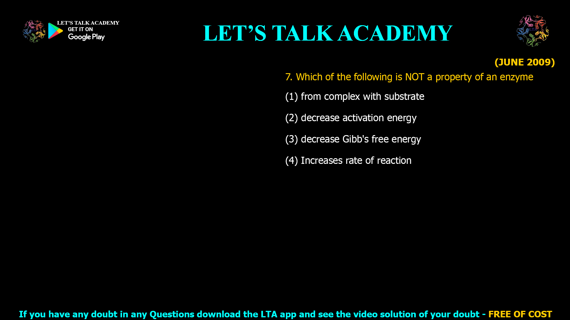 Discover the fundamental properties of enzymes, including substrate complex formation, activation energy reduction, and reaction rate enhancement. Learn why enzymes do not decrease Gibbs free energy and how they function as biological catalysts in biochemical reactions.