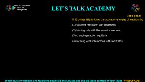 CSIR NET Life Science Previous Year Questions and Solution on Enzymes Kinetics