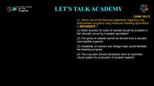 CSIR NET Life Science Previous Year Questions and Solution Breeding in Plants and Animals