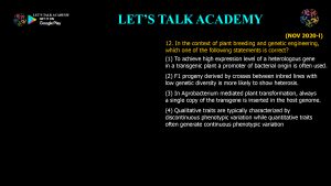 CSIR NET Life Science Previous Year Questions and Solution Breeding in Plants and Animals