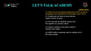 CSIR NET Life Science Previous Year Questions and Solution on Animal Cell Culture and Transgenic Animals