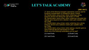 CSIR NET Life Science Previous Year Questions and Solution on Molecular Approaches for Transgene Diagnosis