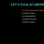 26. The plant species which produces both oil and dye (1) Sesamum indicum (2) Conovalia glodicosa (3)Carthamus tinctorius (4) Riccinus cumminis