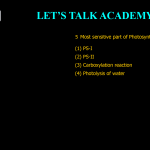 5 Most sensitive part of Photosynthesis is (1) PS-I (2) PS-II (3) Carboxylation reaction (4) Photolysis of water