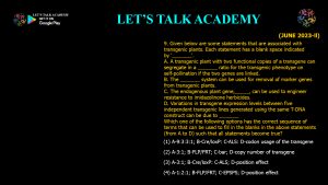 CSIR NET Life Science Previous Year Questions and Solution on Molecular Approaches for Transgene Diagnosis