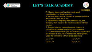 CSIR NET Life Science Previous Year Questions and Solution on RECOMBINATION