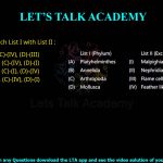 Q.73 Match List I with List II : List I (Phylum) (A) Platyhelminthes (B) Annelida (C) Arthropoda (D) Mollusca List II (Excretary organ) (I) Malpighian tubules (II) Nephridia (III) Flame cells (IV) Feather like gills Choose the correct answer from the options given below: (1) (A)-(I), (B)-(II), (C)-(IV), (D)-(III) (2) (A)-(II), (B)-(III), (C)-(IV), (D)-(I) (3) (A)-(III), (B)-(II), (C)-(I), (D)-(IV) (4) (A)-(II), (B)-(III), (C)-(IV), (D)-(I)