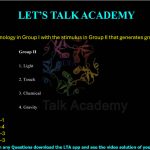 13. Match the terminology in Group I with the stimulus in Group II that generates growth response of plants  Group I Group II P. Gravitropism 1. Light Q. Phototropism 2. Touch R. Thigmotropism 3. Chemical S. Chemotropism 4. Gravity (A) P–3, Q–4, R–2, S–1 (B) P–2, Q–1, R–3, S–4 (C) P–4, Q–1, R–2, S–3 (D) P–4, Q–2, R–1, S–3