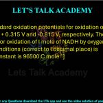 55. The standard oxidation potentials for oxidation of NADH and H20 are + 0.315 V and -0.815 V, respectively. The standard free energy for oxidation of I mole of NADH by oxygen under standard conditions (correct to l decimal place) is    kJ. [Faraday Constant is 96500 C mole*']