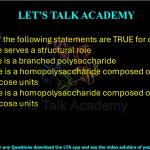 59. Which of the following statements are TRUE for cellulose?  (A) Cellulose serves a structural role (B) Cellulose is a branched polysaccharide (C) Cellulose is a homopolysaccharide composed of (α1→4) linked D-glucose units (D) Cellulose is a homopolysaccharide composed of (α1→4) linked D-glucose units