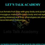 26. Heterozygous female fruit flies with gray body and purple eyes were mated with homozygous males with black body and red eyes. The number of offspring obtained and their phenotypes are shown below: Calculate the recombination frequency.   