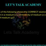 43. Which one of the following shows the CORRECT relationship among velocity of light in a medium (𝑣), permittivity of medium (𝜀) and magnetic permeability of medium (𝜇)?