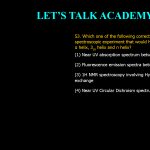 53. Which one of the following correctly describes the spectroscopic experiment that would help distinguish between an α-helix, 3₁₀ helix and π helix? (A) Near UV absorption spectrum between 250–300 nm. (B) Fluorescence emission spectra between 350–400 nm. (C) ¹H NMR spectroscopy involving Hydrogen/Deuterium exchange. (D) Near UV Circular Dichroism spectrum between 250–300 nm.