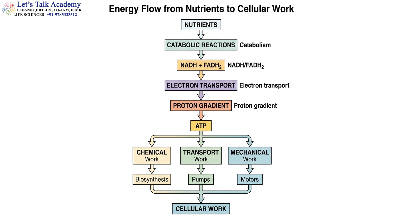 Energy Flow from Nutrients to Cellular Work