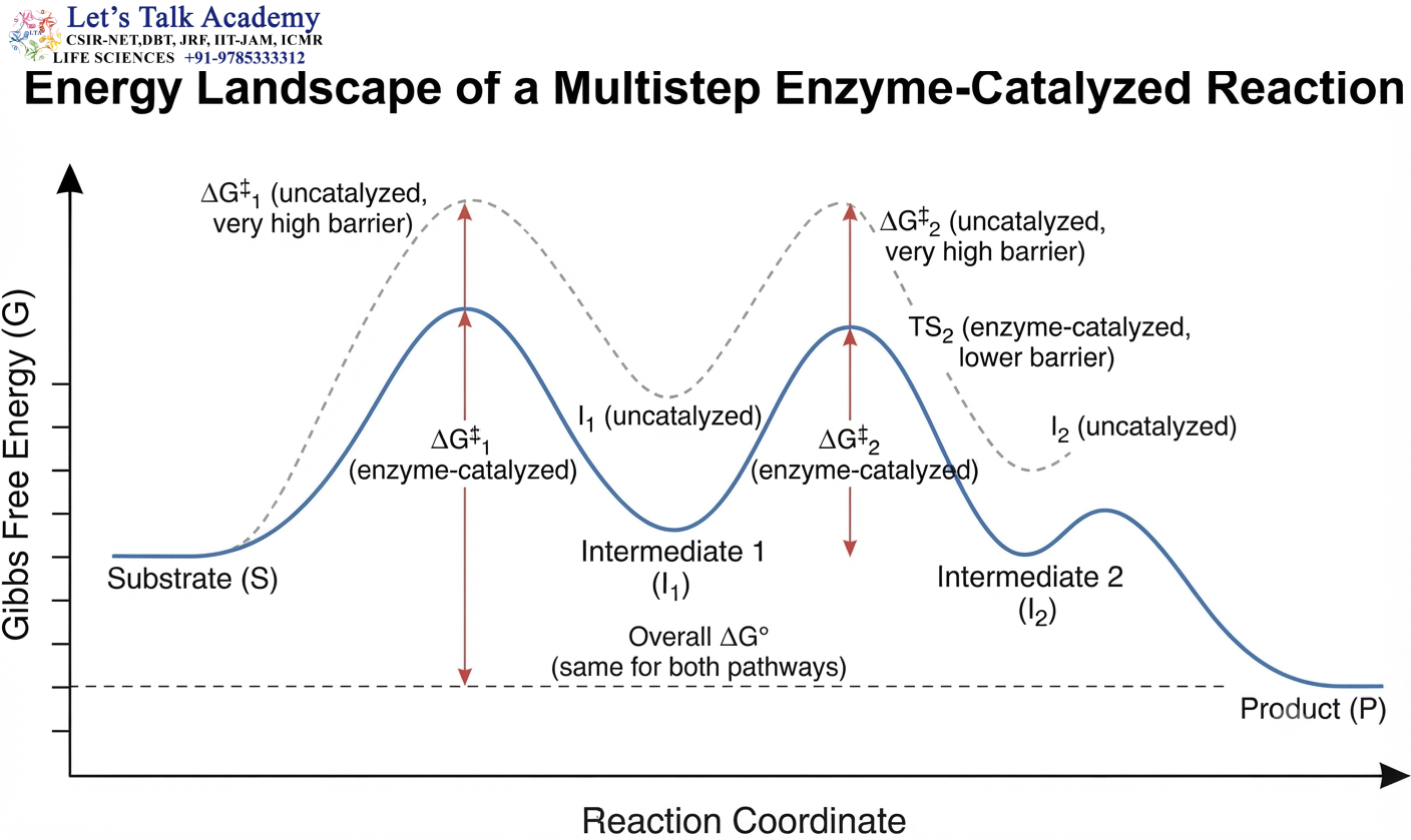 Energy Landscape of a Multistep Enzyme-Catalyzed Reaction
