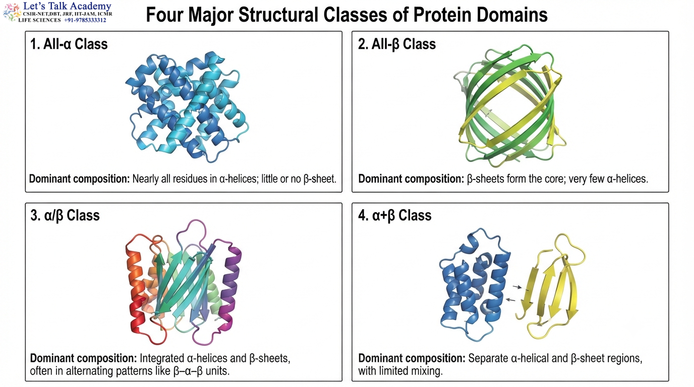 Four Major Structural Classes of Protein Domains: All-α, All-β, α/β and α+β