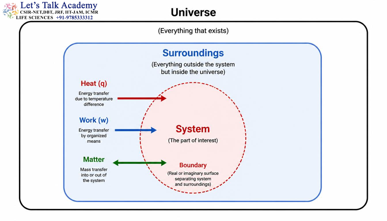 Thermodynamic System, Surroundings, and Universe