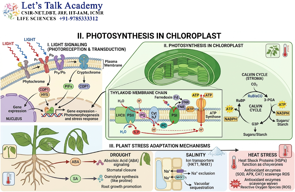 Light Signaling, Photosynthesis, and Stress Adaptation